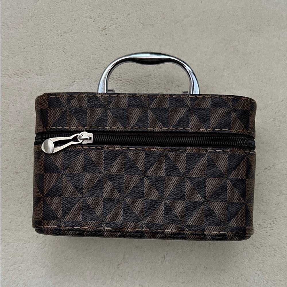 Mini Brown Geometric Cosmetic Bag